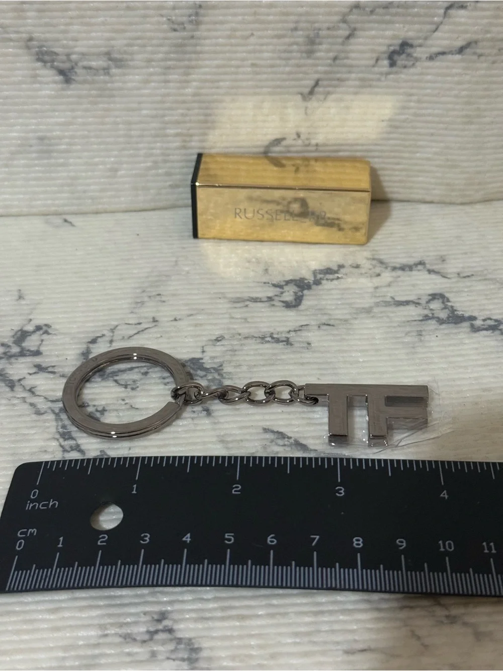 Tom Ford Beauty Metallic Gunmetal TF Logo Keychain